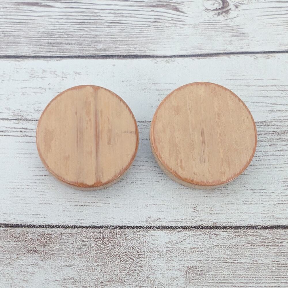 Vintage Clip On Earrings - Wooden Tan Circle 1 & 1/8"